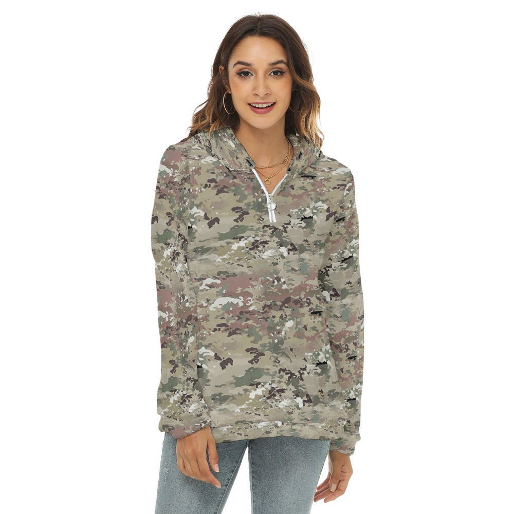 All-Over Print Women's Borg Fleece Hoodie With Half Zip