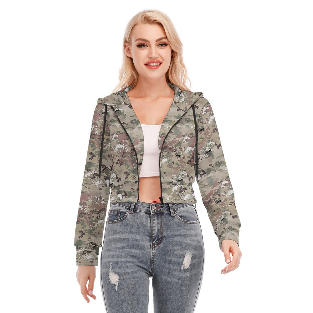 All-Over Print Women's Crop Top Hoodie With Zipper Closure