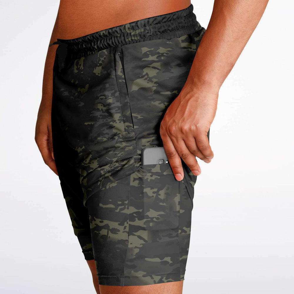 Equippage Men's 2-in-1 Black MultiCam Shorts