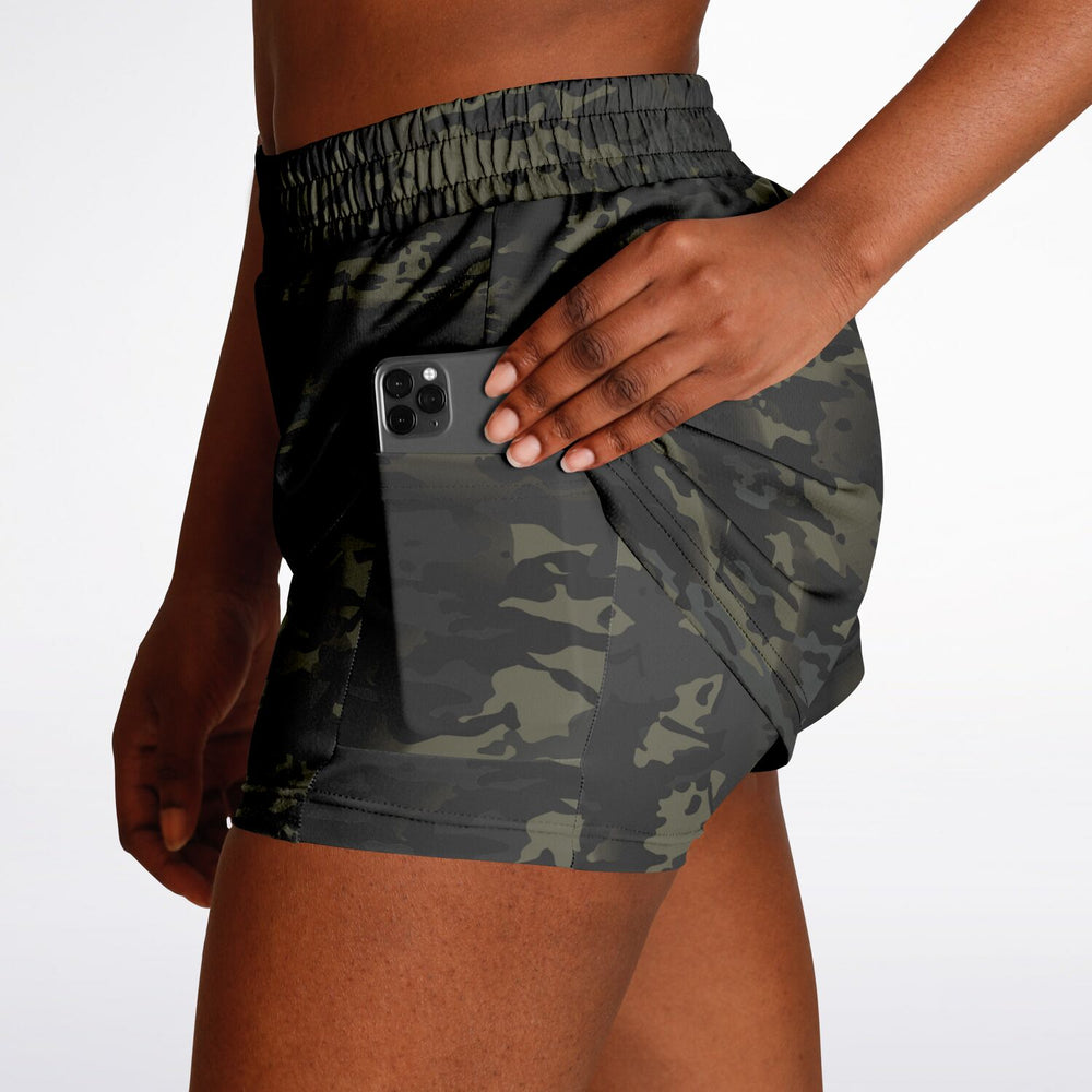 Equippage Women's 2-in-1 Black MultiCam Shorts