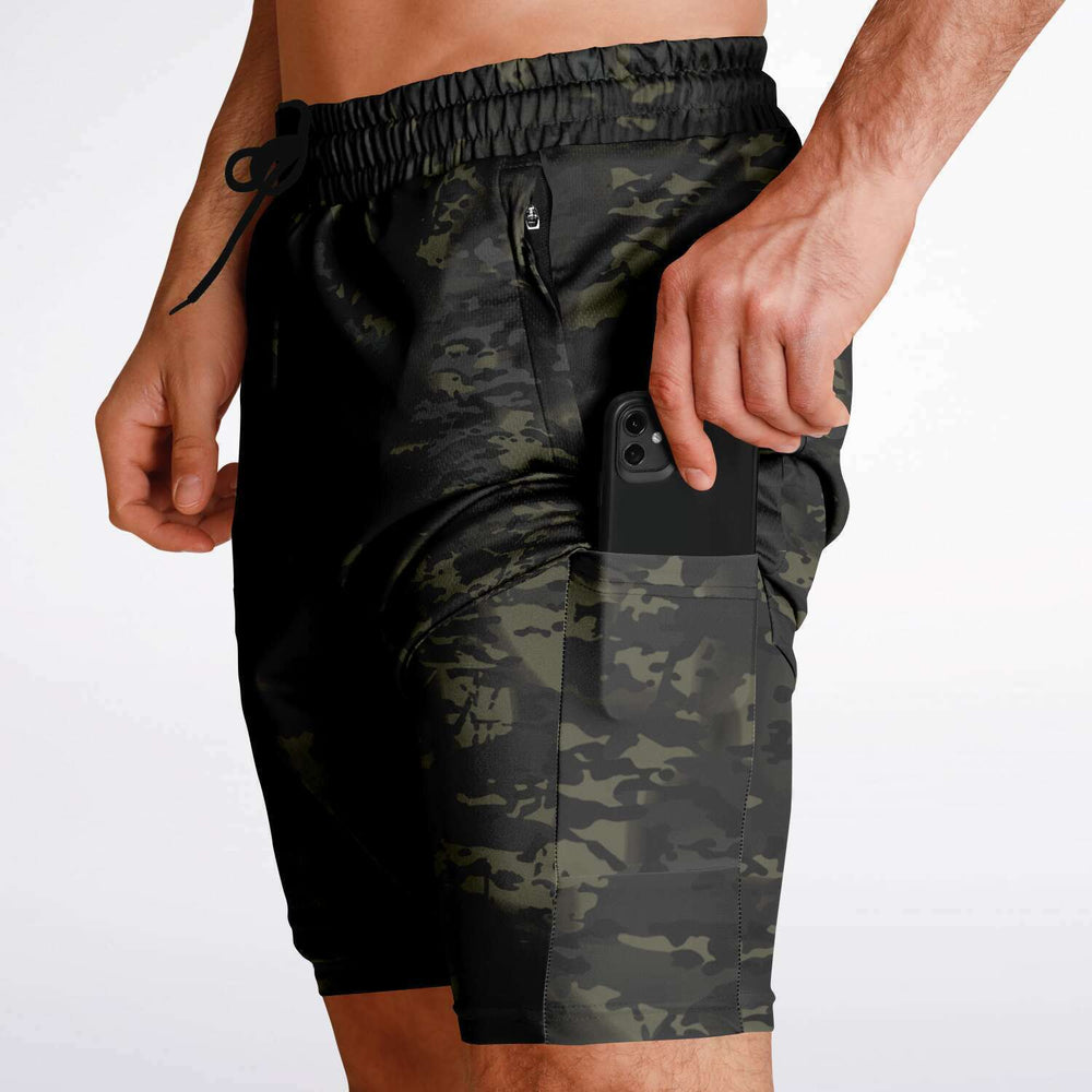 Equippage Men's 2-in-1 Black MultiCam Shorts