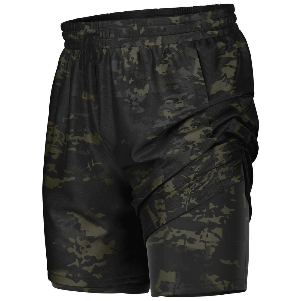 Equippage Men's 2-in-1 Black MultiCam Shorts