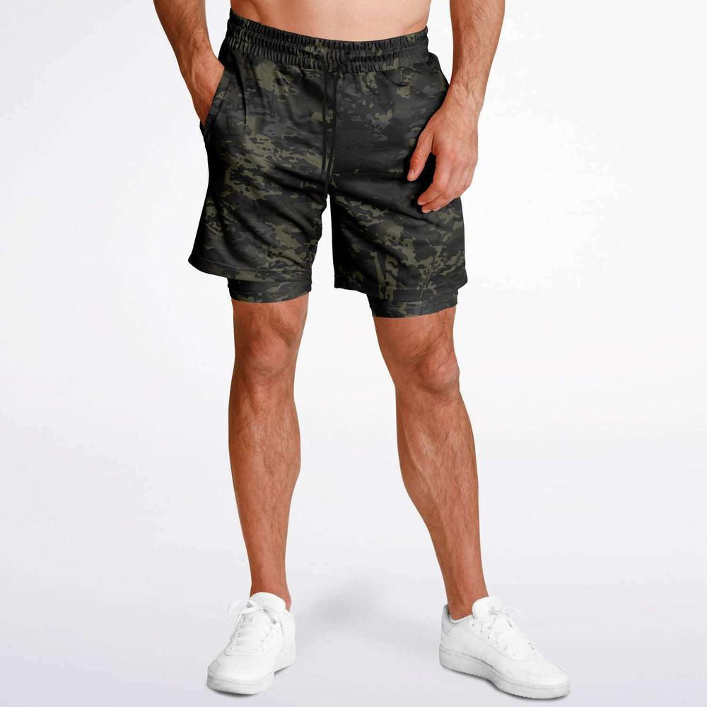 Equippage Men's 2-in-1 Black MultiCam Shorts