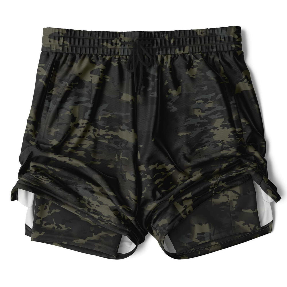 Equippage Men's 2-in-1 Black MultiCam Shorts