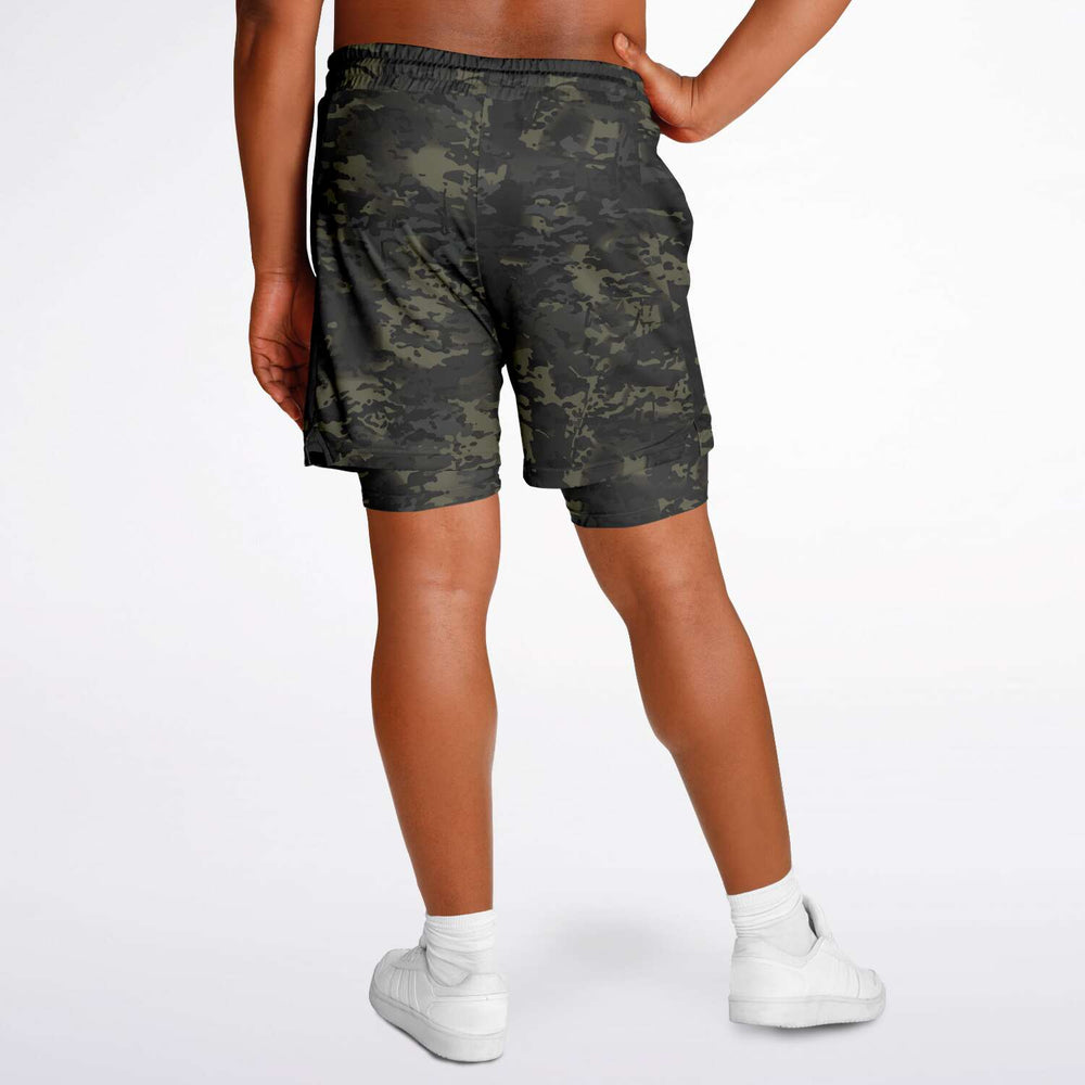 Equippage Men's 2-in-1 Black MultiCam Shorts