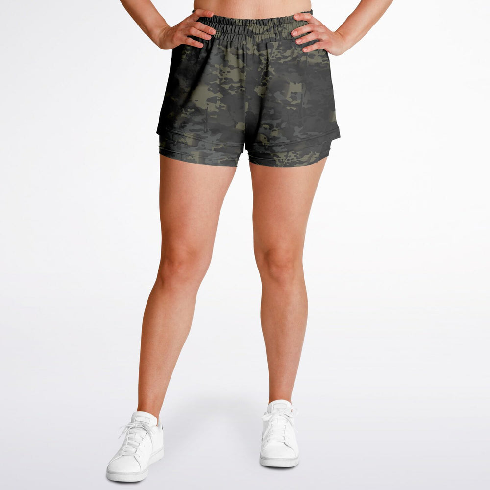 Equippage Women's 2-in-1 Black MultiCam Shorts