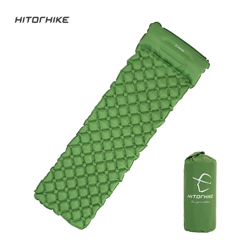 Hitorhike Inflatable mattress Cushion Sleeping Pad Mat Fast Filling Air Moistureproof Camping beach Mat With Pillow Sleeping Pad
