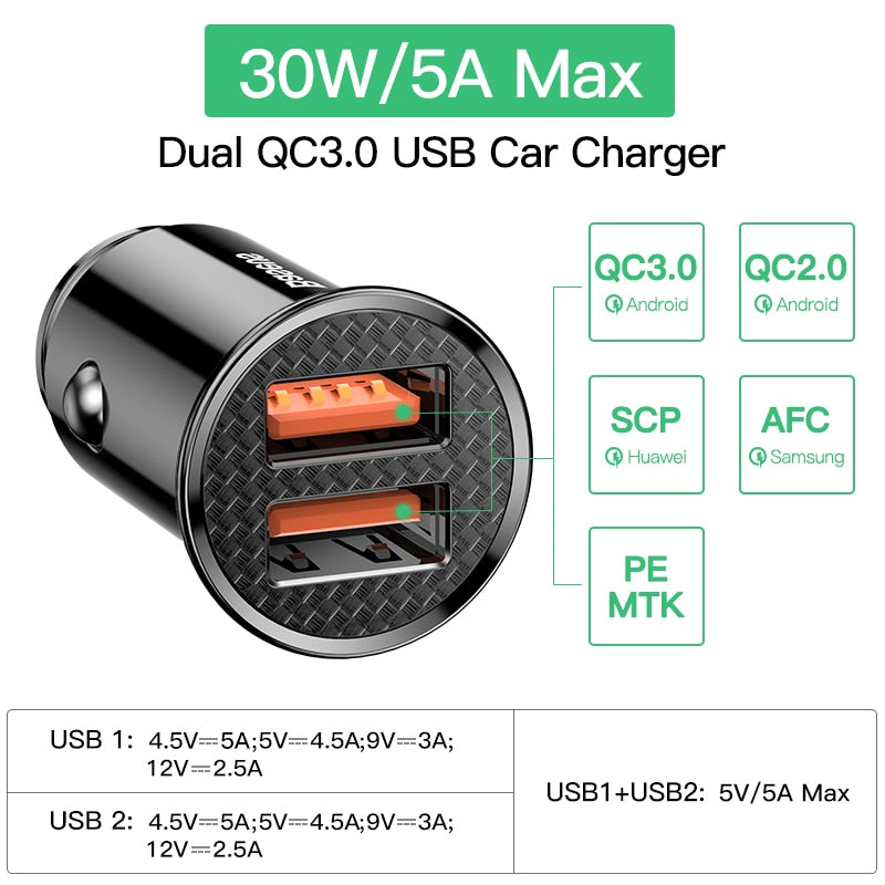 Baseus 30W USB Car Quick Charger 4.0 3.0