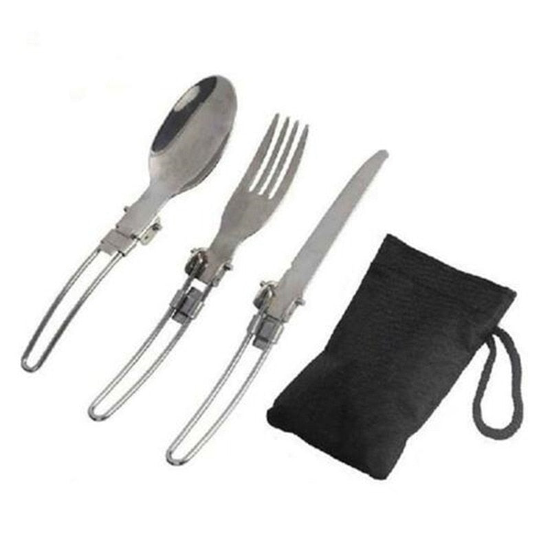 Longfork stainless steel fold knife utensil spoon set combo Picnic camp cutlery tableware flatware