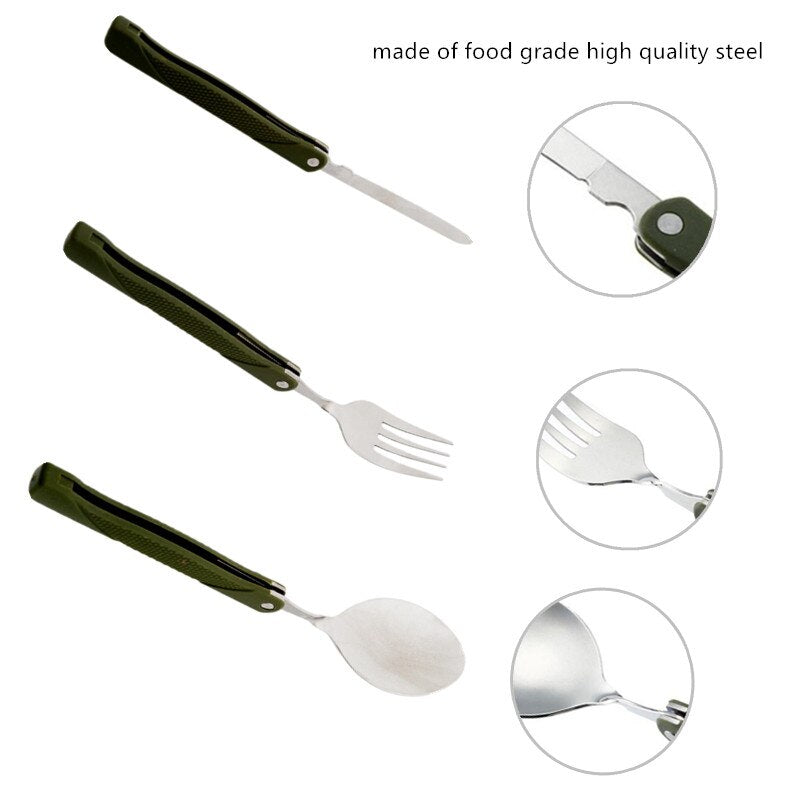 Longfork stainless steel fold knife utensil spoon set combo Picnic camp cutlery tableware flatware