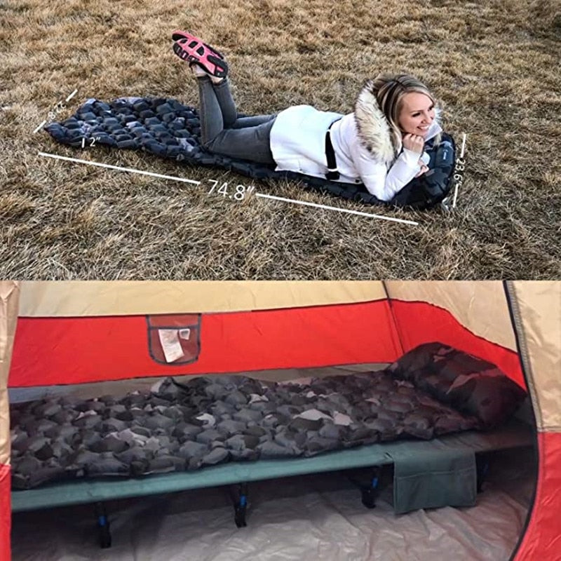 Hitorhike Inflatable mattress Cushion Sleeping Pad Mat Fast Filling Air Moistureproof Camping beach Mat With Pillow Sleeping Pad