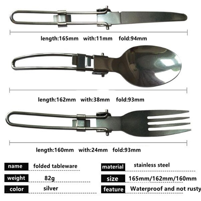 Longfork stainless steel fold knife utensil spoon set combo Picnic camp cutlery tableware flatware