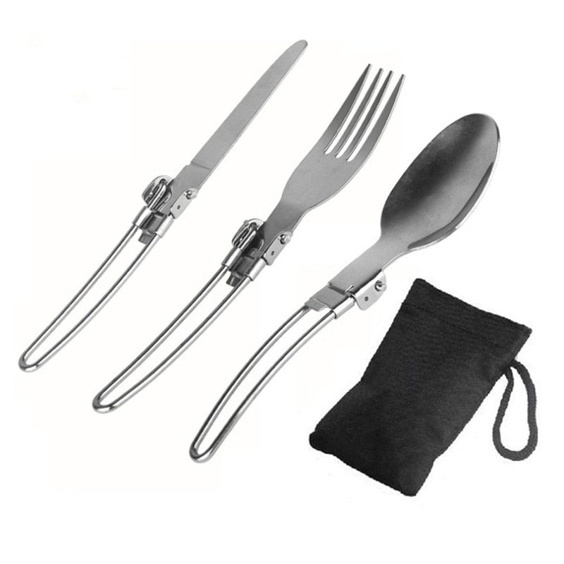 Long fork stainless steel fold knife utensil spoon  set combo Picnic camp cutlery