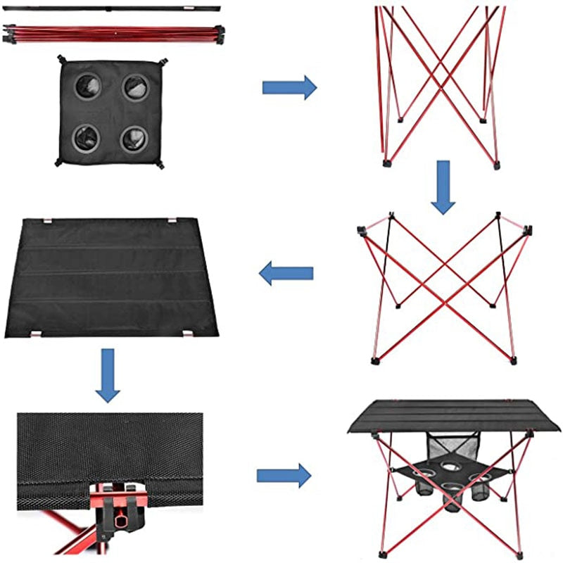 Lightweight Table 4 Mesh Cup Holders  Carrying Bag Included Folding Canvas Camping Table for Picnic BBQ Fishing Hiking