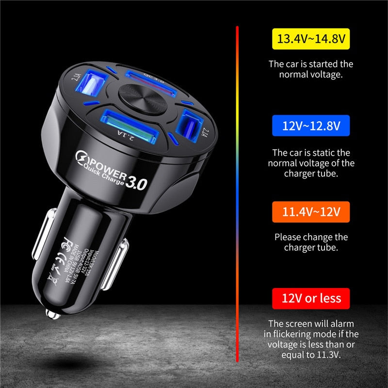 USLION 4 Ports USB Car Fast Charger