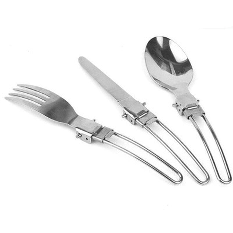 Long fork stainless steel fold knife utensil spoon  set combo Picnic camp cutlery