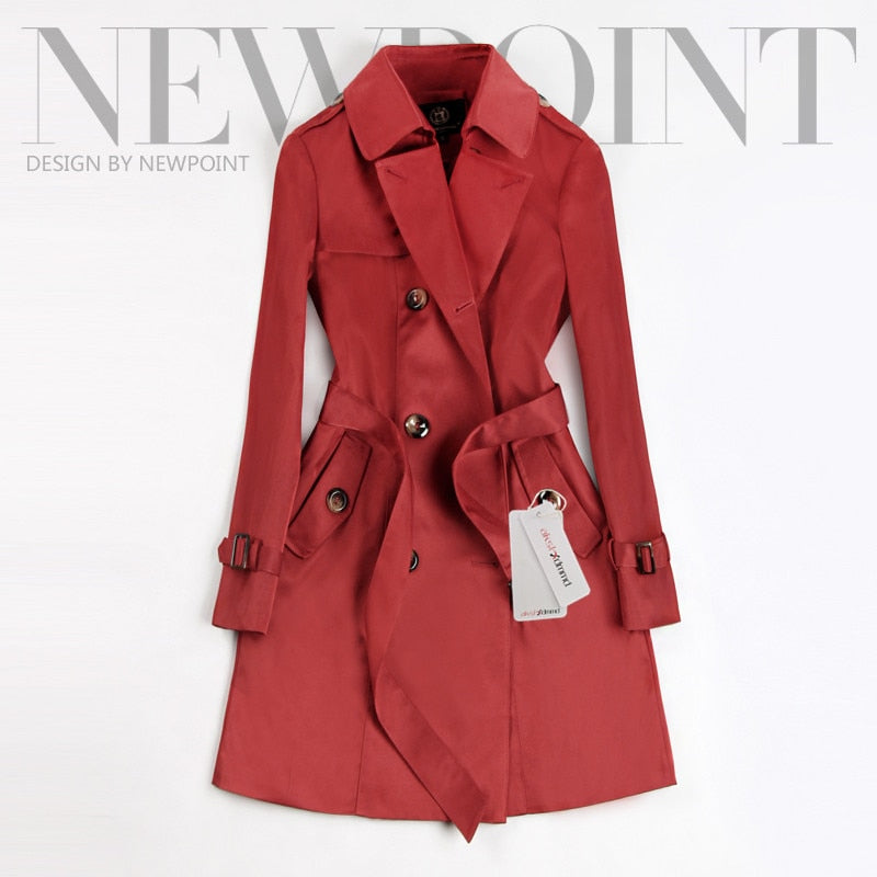 Women Double Breasted Mid-long Trench Coat