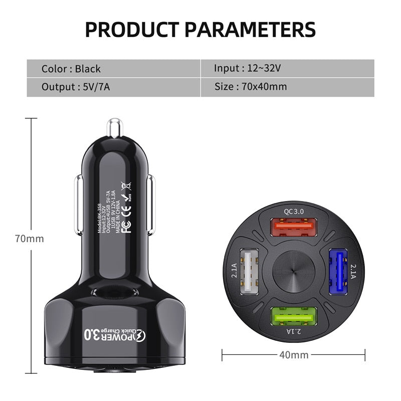 USLION 4 Ports USB Car Fast Charger