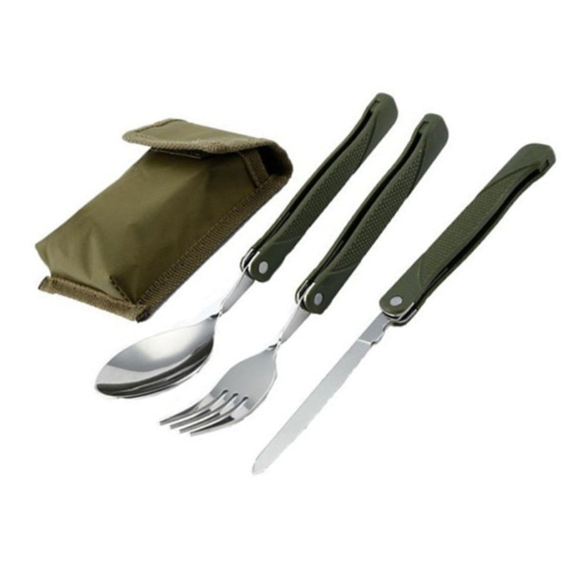 Longfork stainless steel fold knife utensil spoon set combo Picnic camp cutlery tableware flatware