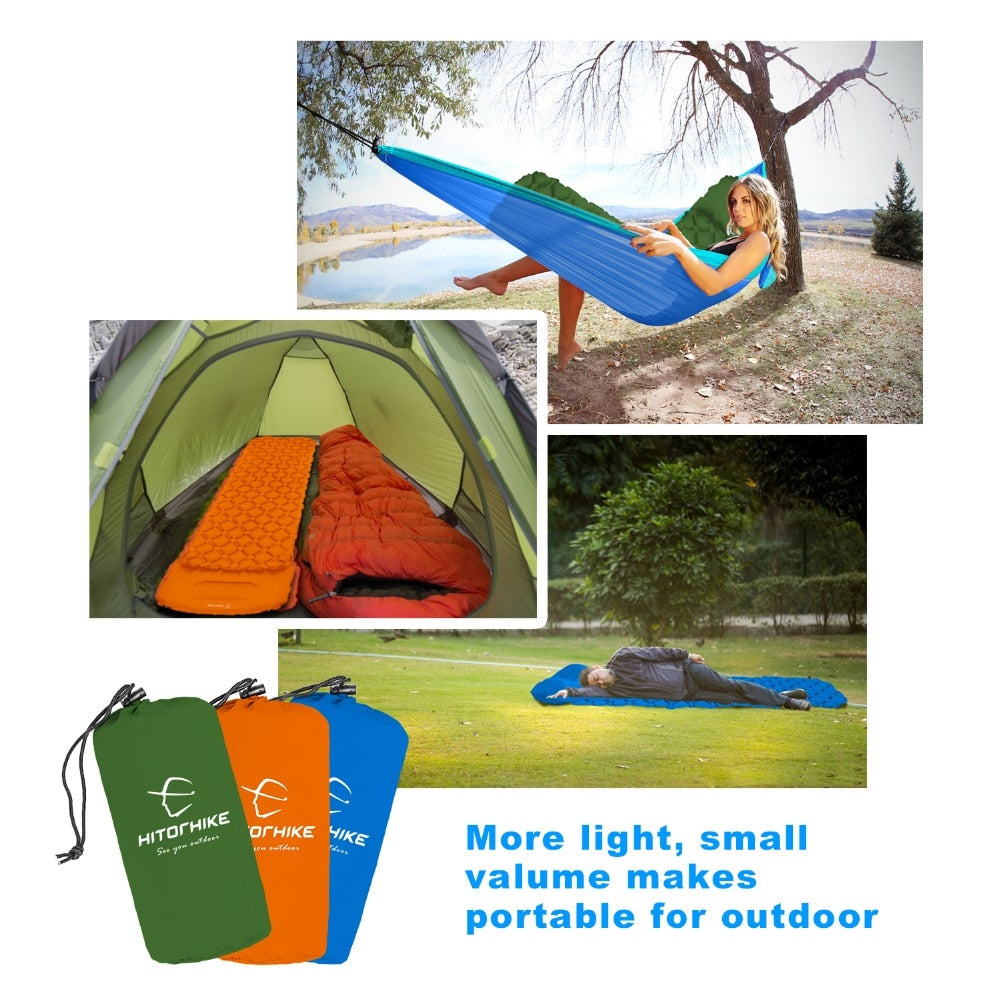 Hitorhike Inflatable mattress Cushion Sleeping Pad Mat Fast Filling Air Moistureproof Camping beach Mat With Pillow Sleeping Pad