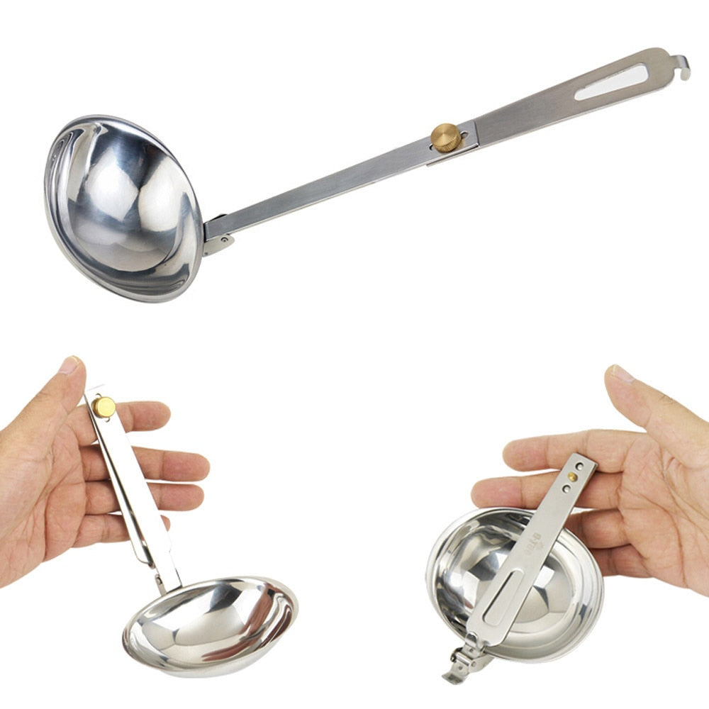 Outdoor Camping Tableware Foldable Spoon Soup Ladle Stainless Steel Abrasion-resistant Portable Cooking Spoon Utensil Spoon Tool