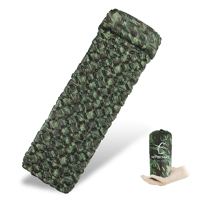 Hitorhike Inflatable mattress Cushion Sleeping Pad Mat Fast Filling Air Moistureproof Camping beach Mat With Pillow Sleeping Pad