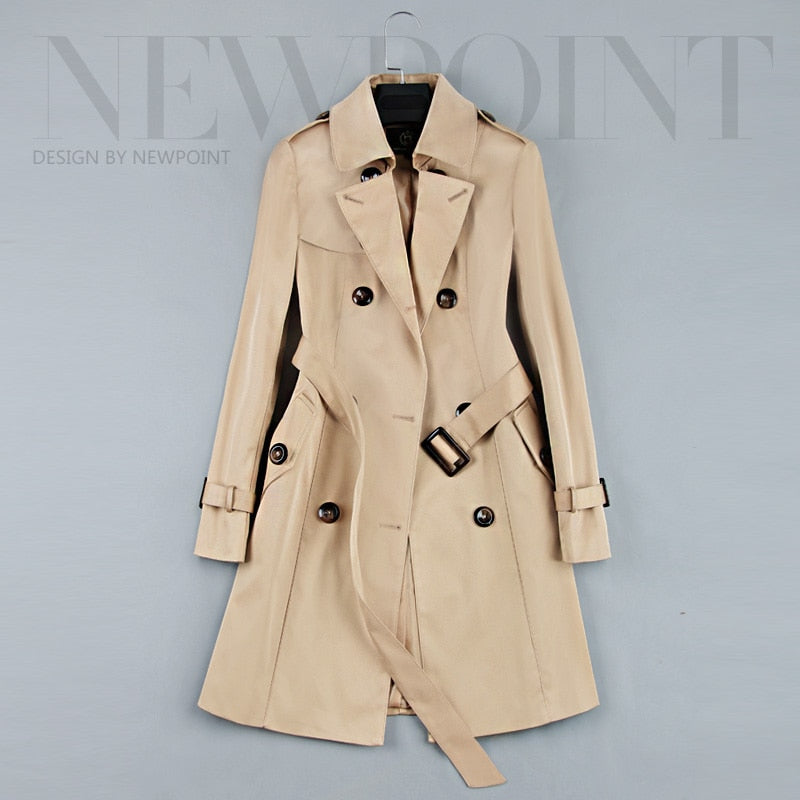 Women Double Breasted Mid-long Trench Coat