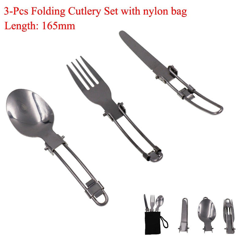 Long fork stainless steel fold knife utensil spoon  set combo Picnic camp cutlery