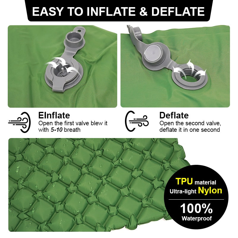 Hitorhike Inflatable mattress Cushion Sleeping Pad Mat Fast Filling Air Moistureproof Camping beach Mat With Pillow Sleeping Pad