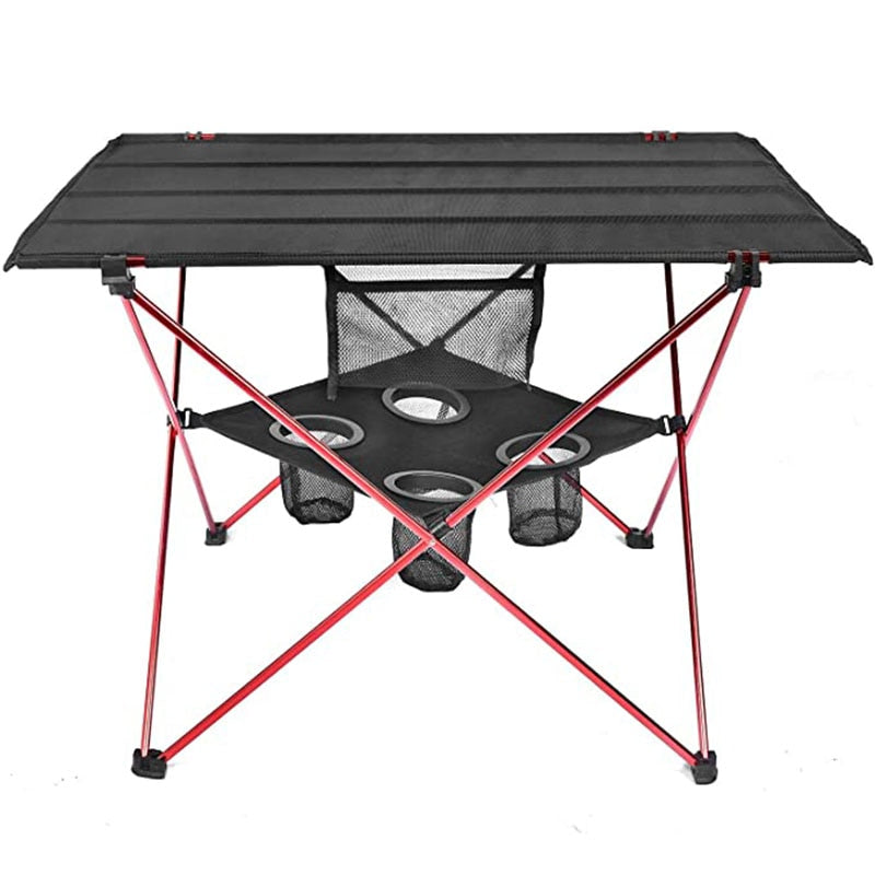 Lightweight Table 4 Mesh Cup Holders Carrying Bag Included Folding Canvas Camping Table for Picnic BBQ Fishing Hiking