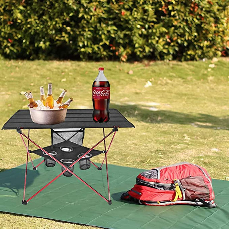 Lightweight Table 4 Mesh Cup Holders  Carrying Bag Included Folding Canvas Camping Table for Picnic BBQ Fishing Hiking