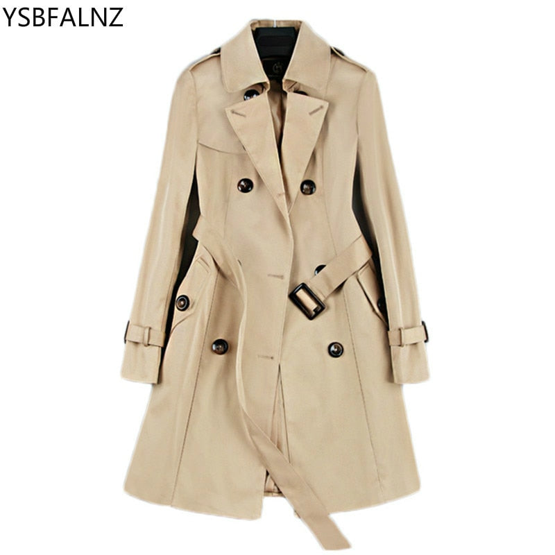 Women Double Breasted Mid-long Trench Coat