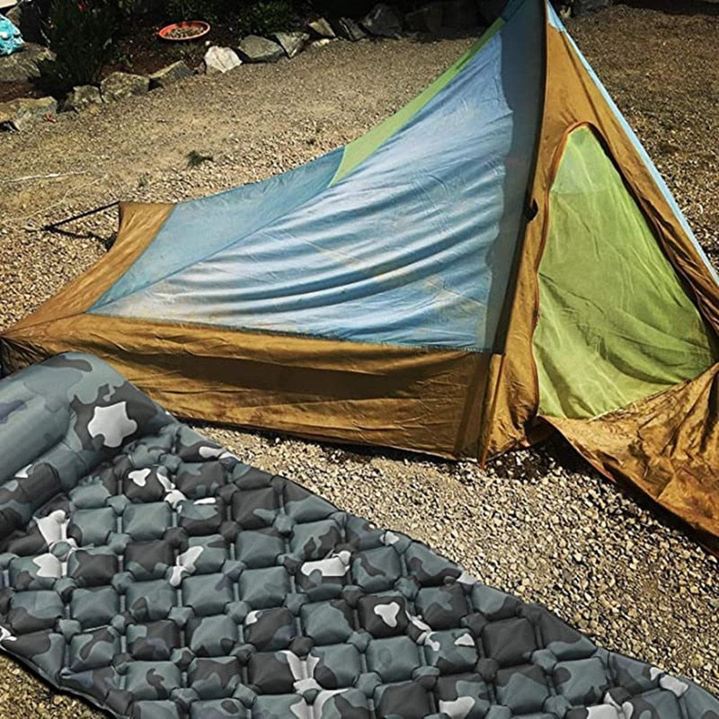 Hitorhike Inflatable mattress Cushion Sleeping Pad Mat Fast Filling Air Moistureproof Camping beach Mat With Pillow Sleeping Pad
