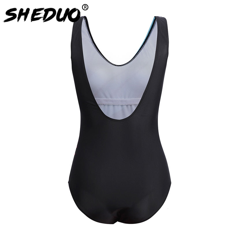 SHEDUO One Piece Printed Sport Swimsuit