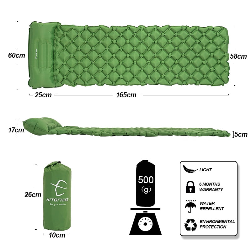 Hitorhike Inflatable mattress Cushion Sleeping Pad Mat Fast Filling Air Moistureproof Camping beach Mat With Pillow Sleeping Pad