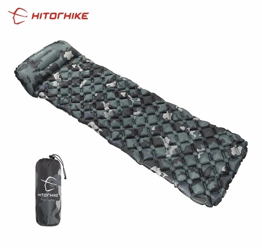 Hitorhike Inflatable mattress Cushion Sleeping Pad Mat Fast Filling Air Moistureproof Camping beach Mat With Pillow Sleeping Pad