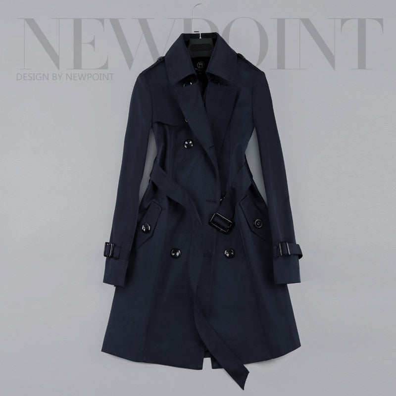 Women Double Breasted Mid-long Trench Coat