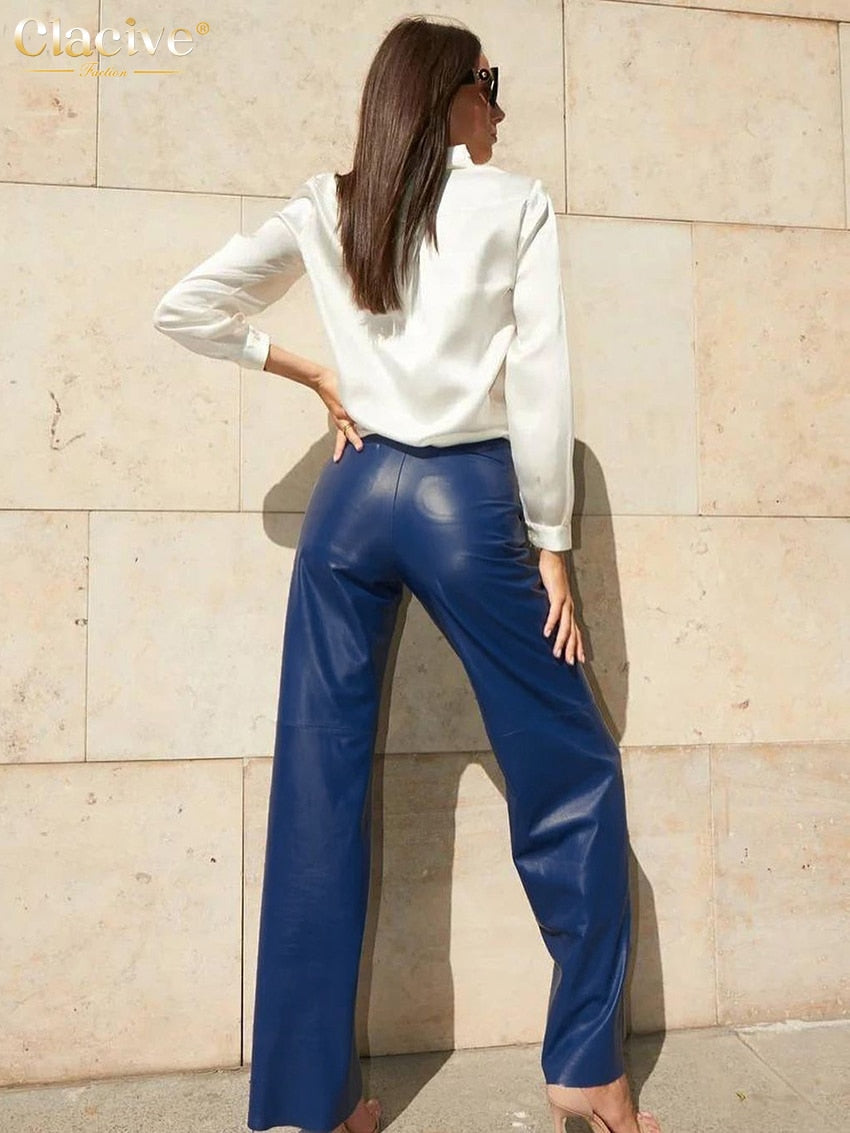 CLACIVE Pu Leather Women's Straight Trousers
