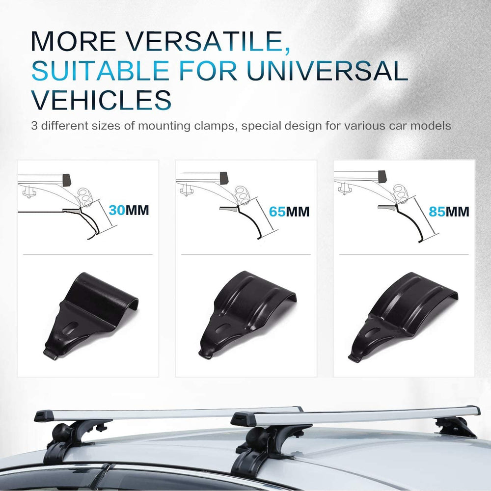 Side Roof Rail Rack Cross Bars with 3 Pair of Mounting Clamps