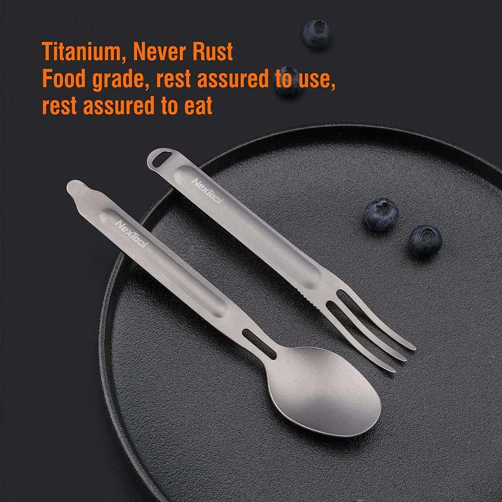 Xiaomi NexTool Outdoor Pure Titanium Spork and Spoon Reusable Camping Utensil Set with Case for Camping 6.29-Inch Long Handle