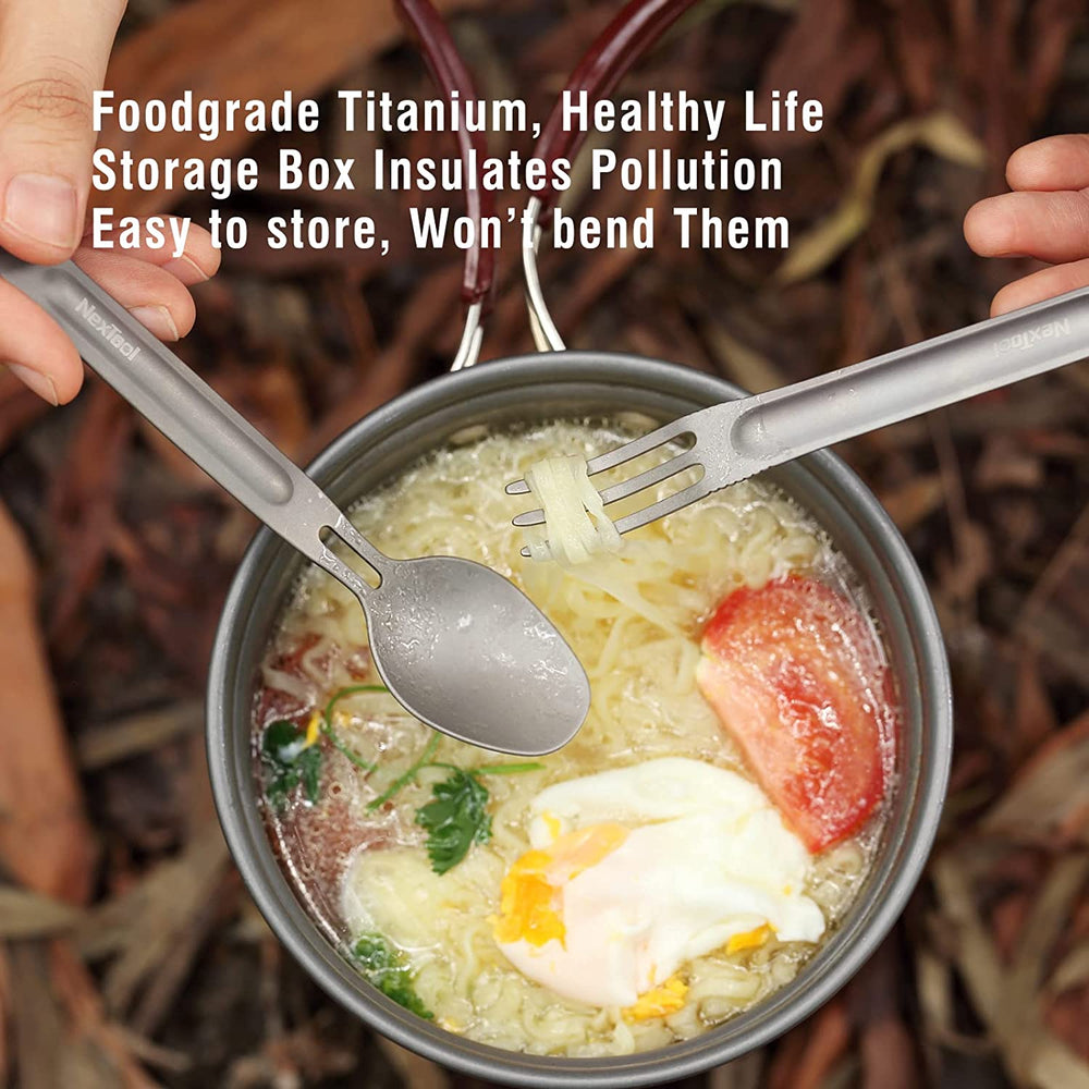 Xiaomi NexTool Outdoor Pure Titanium Spork and Spoon Reusable Camping Utensil Set with Case for Camping 6.29-Inch Long Handle