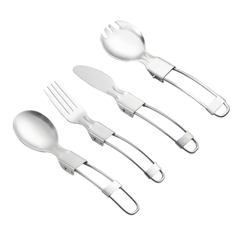 Outdoor Camping Picnic Stainless Steel Spoon Tableware Camp Titanium Spork Folding Camp Spoon Utensil Portable Camping Equipment
