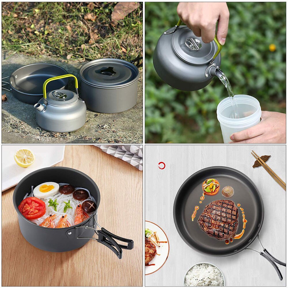Camping Cookware Set Aluminum Nonstick Portable Outdoor Pots Set Outdoor Tableware Pan Frying Pan Kettle for Hiking BBQ Picnic