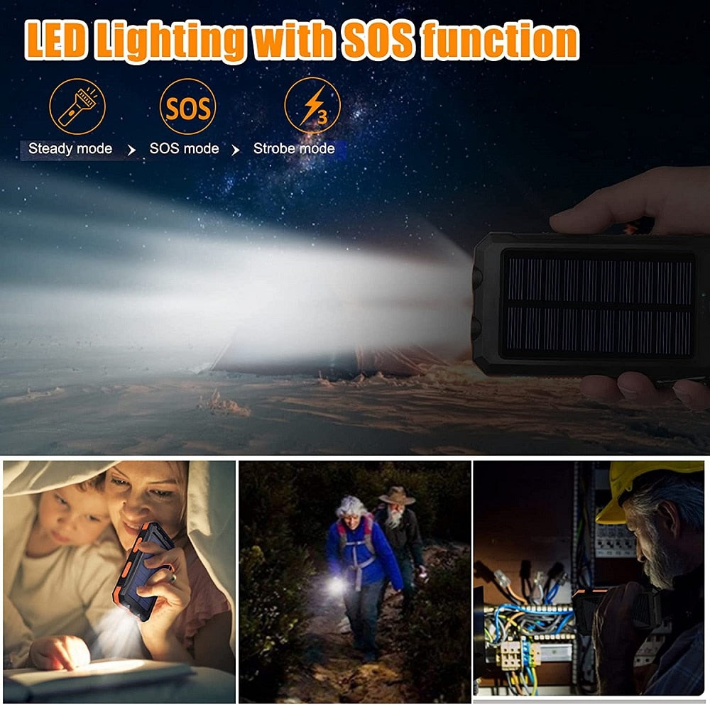 Solar Power Bank 80000mAh Portable Charging Powerbank External Battery Charger  Strong Light LDE Light for All Smartphones