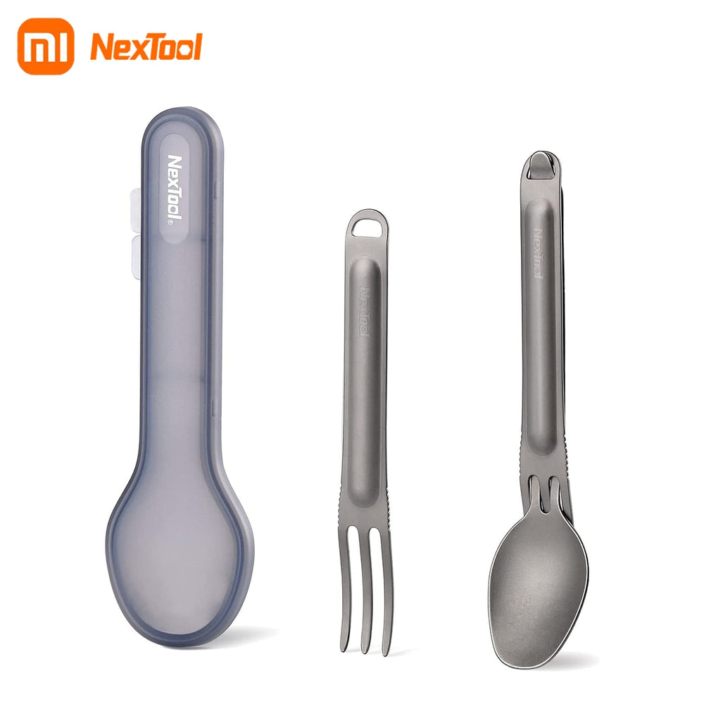 Xiaomi NexTool Outdoor Pure Titanium Spork and Spoon Reusable Camping Utensil Set with Case for Camping 6.29-Inch Long Handle