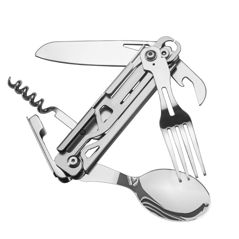 Outdoor Camping Utensils Multi-function Hunting Military Cutlery Knife Fork Spoon Tableware Kit Portable Folding Cutlery