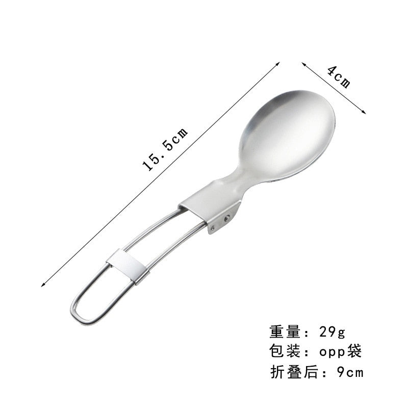 Outdoor Camping Picnic Stainless Steel Spoon Tableware Camp Titanium Spork Folding Camp Spoon Utensil Portable Camping Equipment