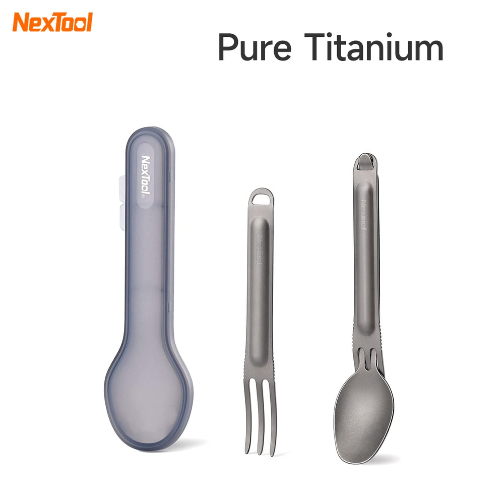 Xiaomi NexTool Outdoor Pure Titanium Spork and Spoon Reusable Camping Utensil Set with Case for Camping 6.29-Inch Long Handle