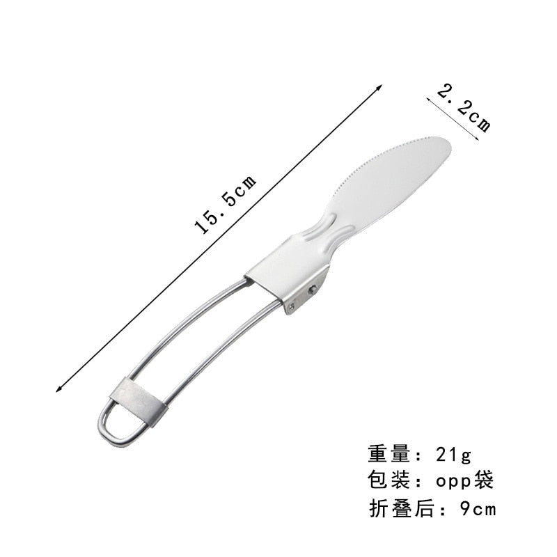 Outdoor Camping Picnic Stainless Steel Spoon Tableware Camp Titanium Spork Folding Camp Spoon Utensil Portable Camping Equipment