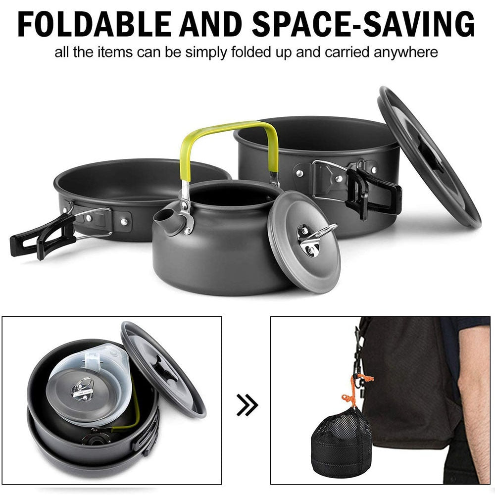 Camping Cookware Set Aluminum Nonstick Portable Outdoor Pots Set Outdoor Tableware Pan Frying Pan Kettle for Hiking BBQ Picnic